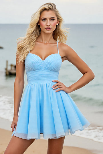 Light Blue Ruched A Line Homecoming Dress